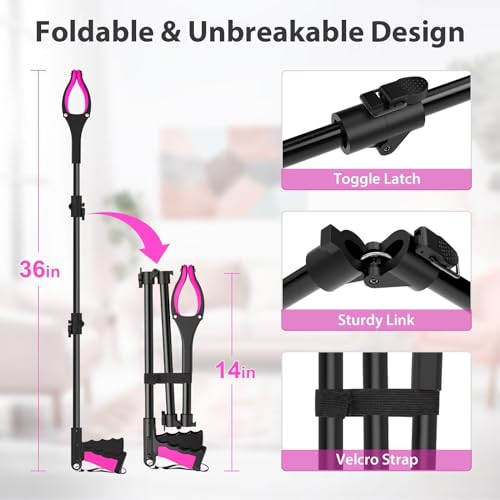 Pink Foldable Reacher Grabber Tool with 360° Rotating Jaw C15155