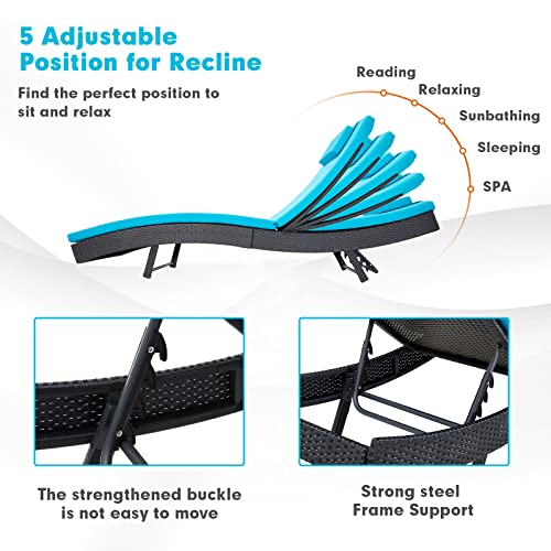 Outdoor Reclining PE Rattan Steel Frame Chaise Lounge Chairs Set of 2 K682