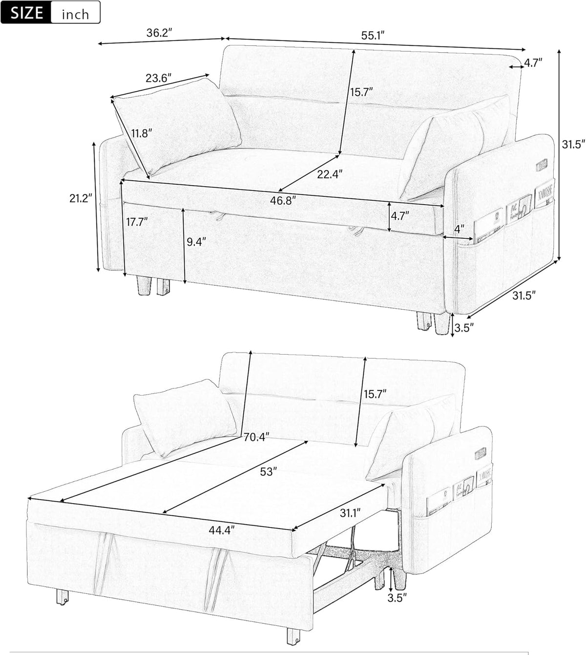 Beige Sleeper Sofa with Pull Out Bed T26423