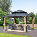12'x20' Hardtop Galvanized Steel Aluminum Frame Gazebo with Netting and Curtains J402825