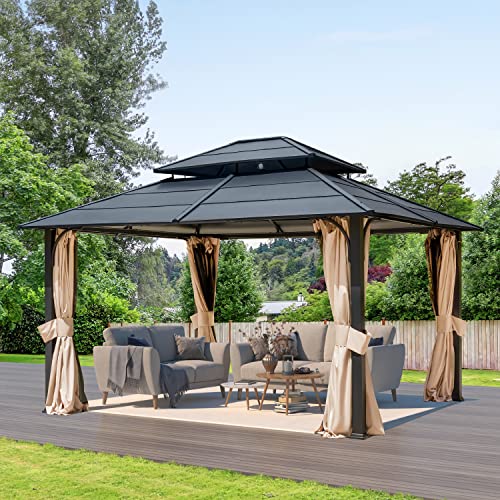 12'x20' Hardtop Galvanized Steel Aluminum Frame Gazebo with Netting and Curtains J402825