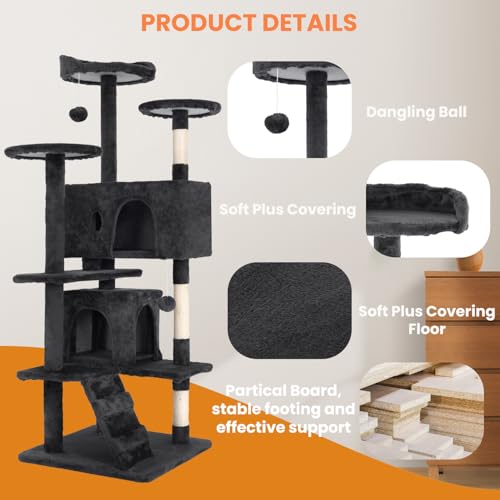 Dark Gray Multi-Level Cat Tree with Scratching Posts P58186