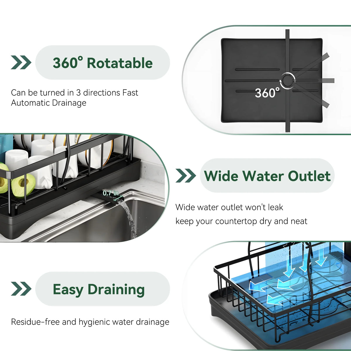 2 Tier Stainless Steel Dish Drying Rack with Drain Board U243