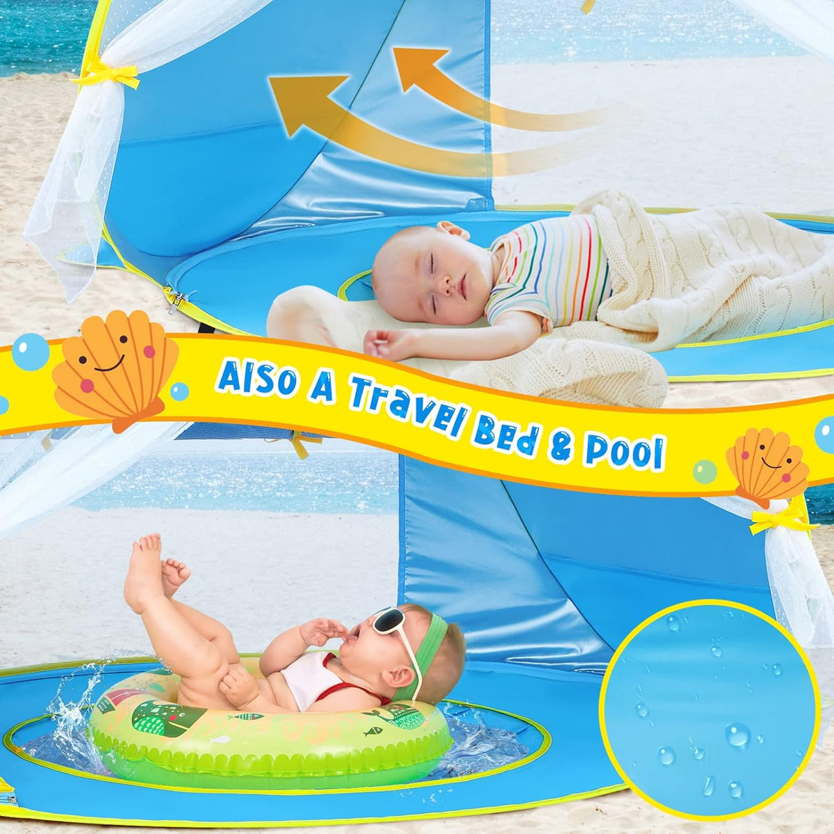 Baby Beach Tent Sun Shelter UPF50+ Pop Up Shade Pool (Front Mesh Blue) G118573