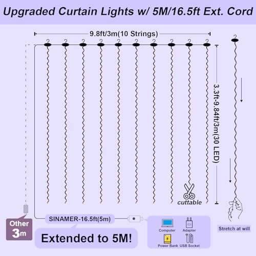 19.6ft x 9.8ft Warm White Curtain String Light Q3334